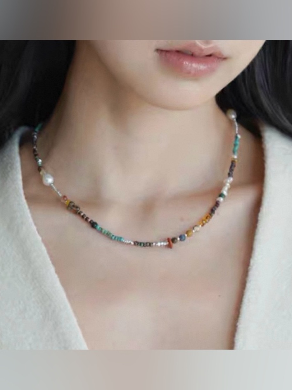 Boho Multicolor Beaded Necklace Turquoise Pearl Shell Charm Silver Tone